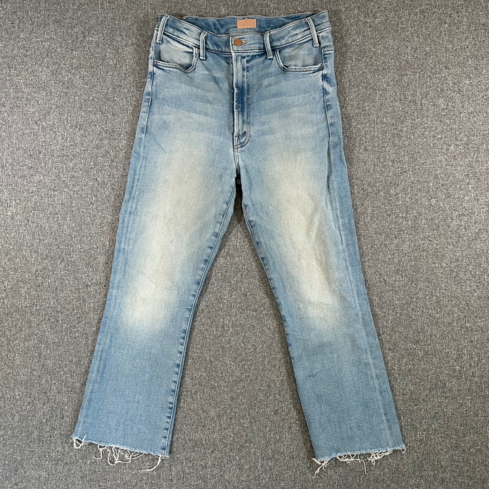 Mother High Waisted Straight Leg Jeans Light Wash Raw Hem Blue Sz 30 Made in USA